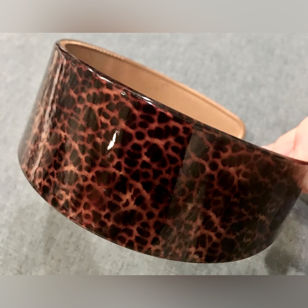 Brown/Gold Shiny Leopard Print Durable Resin Wide Hair Band